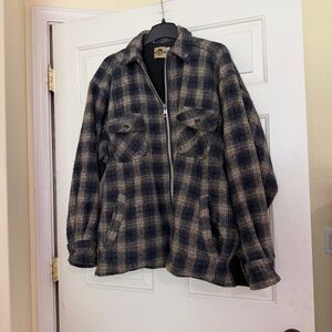 Vintage Earth Ragz Jacket Mens L Plaid Heavy Flannel Jacket Hippie Wool Button